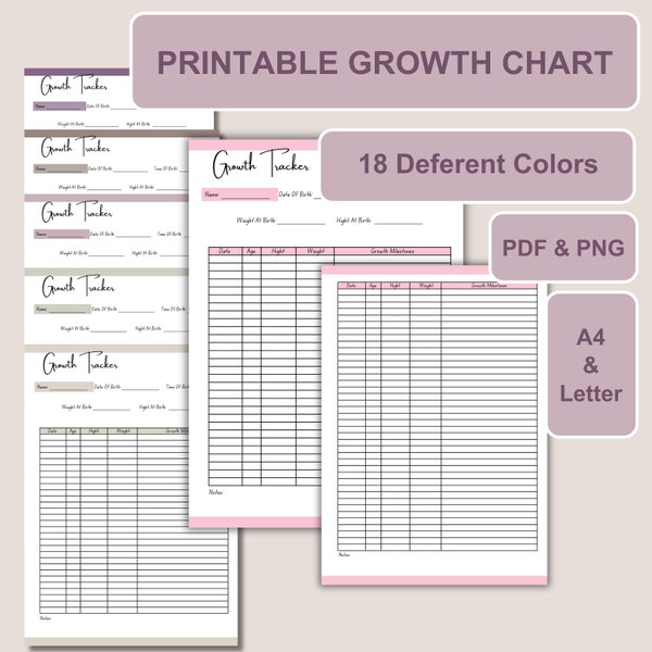 Printable Child Growth Chart | Kid Size and Height Tracking Sheet | Weight Tracking | Growth Tracker | Ready to Print A4 and US Letter size