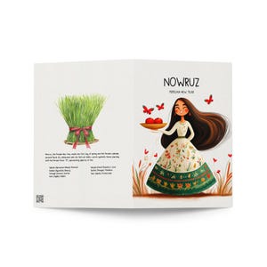 Karta z pozdrowieniami na Nowruz, Sztuka akwarelowa, Perski Nowy Rok, Sztuka perska, Sztuka ilustracji akwarelowych, Haft Sin, Prezent perski, Pomysł na prezent, Norooz