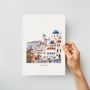 Ilustraciones de ciudades en acuarela, arte mural de viajes, impresiones digitales, París, Londres, Nueva York, Santorini, Florencia, arte de El Cairo, decoración minimalista