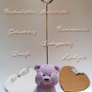 Ours en béton comme porte-mémo/carte pour des occasions telles que baptêmes, baby showers, communions, anniversaires, mariages ou comme décoration d'intérieur.