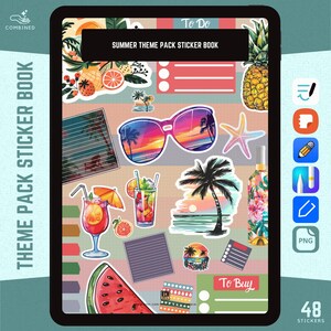 Summer Theme Pack Digital Stickers for GoodNotes Samsung Notes Notability | Digital Scrapbooking Stickers | Tropical Vibe Clipart Beachy