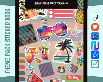 Summer Theme Pack Digital Stickers for GoodNotes Samsung Notes Notability | Digital Scrapbooking Stickers | Tropical Vibe Clipart Beachy
