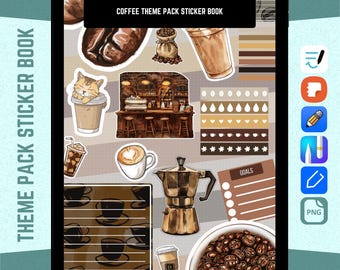 Coffee Theme Digital Sticker Set | Planner Stickers for GoodNotes Samsung Notes Notability | Latte Clipart Espresso | Mocha Scrapbook pngs