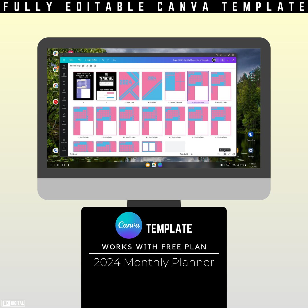 Canva Template 2024 Monthly Digital Planner, Printable Editable Yearly ...