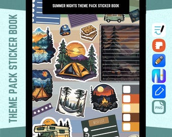 Summer Theme Digital Sticker Book | Camping GoodNotes Stickers | Outdoors Samsung Notes Stickers | Notability Noteful Notewise png Clipart