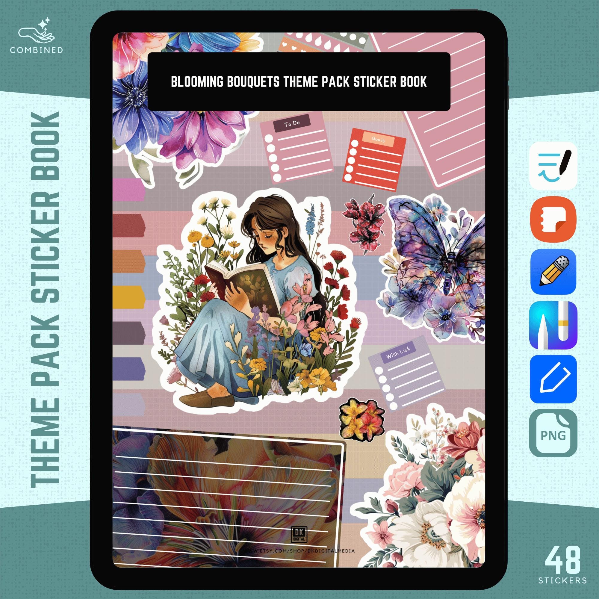 Floral GoodNotes Planner Stickers, Flower Samsung Notes Stickers, Notability Deco Stickers png, Digital Planner Widgets, Digital Journaling
