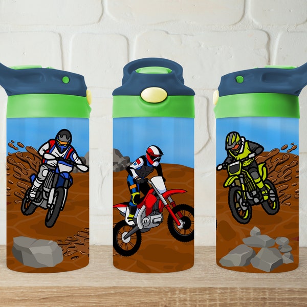 Dirt Bikes 12oz Kids Flip Top Sippy Cup Tumbler Wrap PNG /12oz Kids Sublimation Design/Digital 12oz Tumbler Wrap /Motocross/ Motorbike