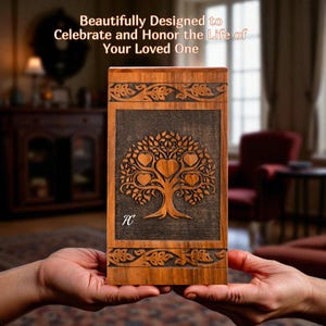 Wooden Cremation Urn for Human Ashes  - Tree of Life , Personalized Memorial Wooden Box , Adult Cremation Urn , Large Urn for Human Ashes.
