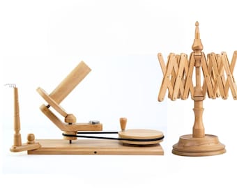 Handcrafted Wooden Yarn Winder and Amish Style Umbrella Swift Set Hardwood Yarn Ball Winder