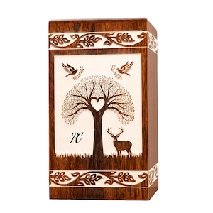Wooden Cremation Urn for Human Ashes  - Tree of Life , Personalized Memorial Wooden Box , Adult Cremation Urn , Large Urn for Human Ashes
