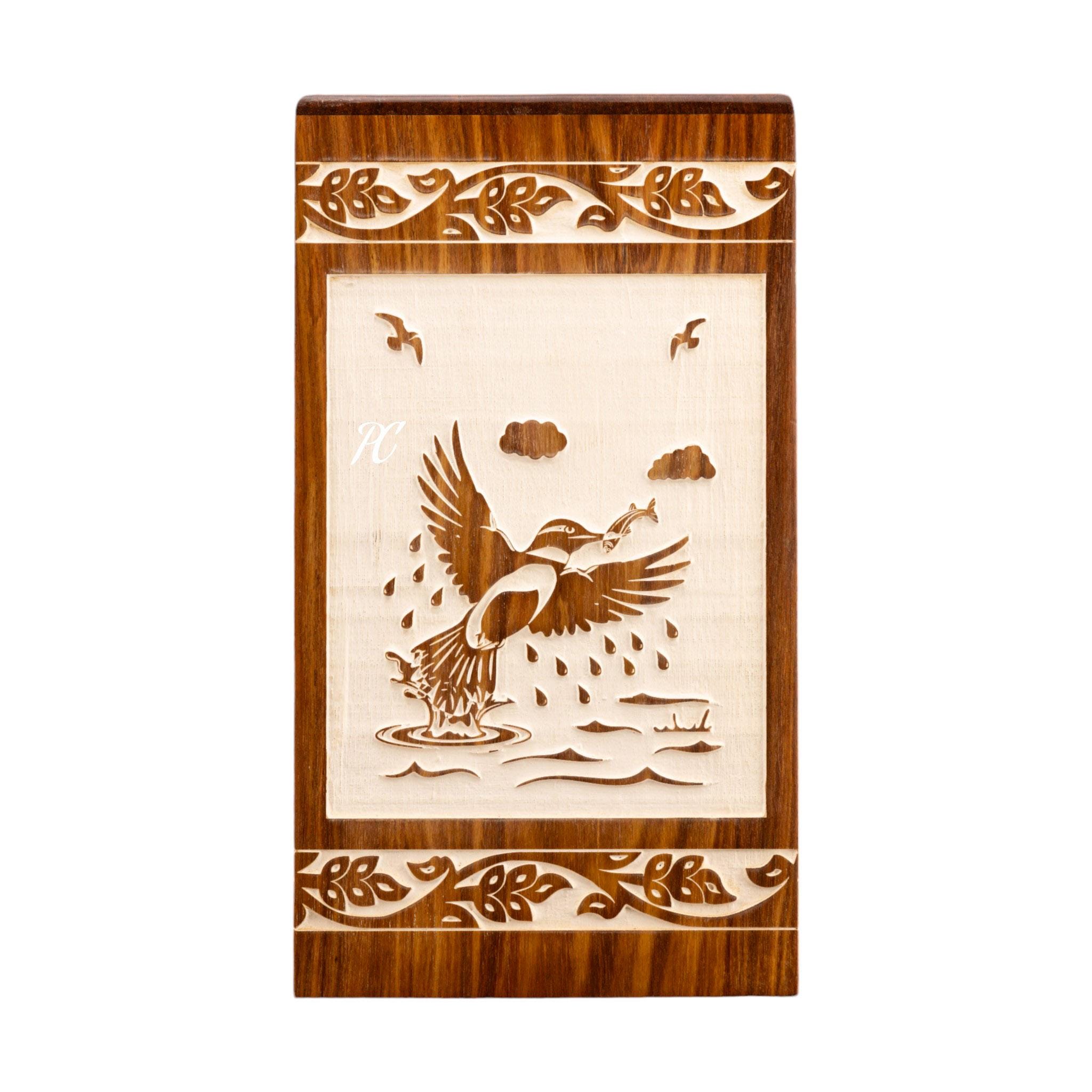 Handcrafted Rosewood Cremation Urn: Eagle Design, Memorial Keepsake Box