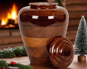 Handcrafted Rosewood Cremation Urn: Large Wooden Funeral Urn for Ashes