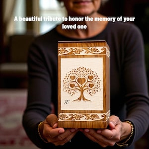 Wooden Cremation Urn for Human Ashes  - Tree of Life , Personalized Memorial Wooden Box , Adult Cremation Urn , Large Urn for Human Ashes.
