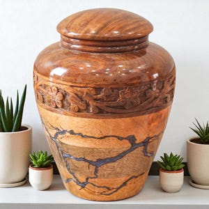 Handcrafted Rosewood Cremation Urn: Wooden Funeral Urn Box