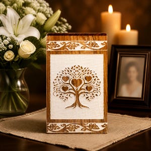 Handmade Rosewood Tree of Life Cremation Urn: Square Memorial Box for Ashes
