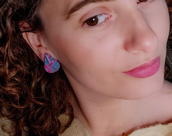 Sustainable Cactus Leather Earrings. Unique and Vegan. Hand-Painted & Sterling Silver Accents | Nebulosa Cosmica Purple