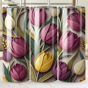 Emballage de verre tulipe, verre skinny floral 20 oz PNG, motifs de sublimation de fleurs printanières, emballage de verre fleur, téléchargement numérique