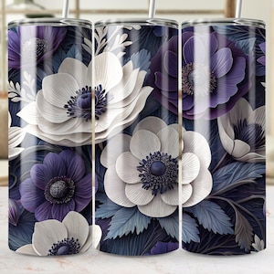 Anemone Tumbler Wrap, 20oz Skinny Tumbler PNG, Purple White Flower Sublimation Designs, Floral Tumbler Wrap, Digital Download