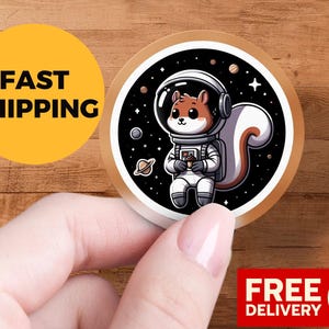 Linda pegatina de ardilla astronauta, arte con temática espacial, decoración de animales de dibujos animados, regalos adorables para niños y adultos, diseño divertido del espacio exterior, perfecto