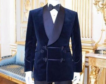 Men Blue Smoking Jackets Elegant Luxury Designer Dinner Party Wear Blazers