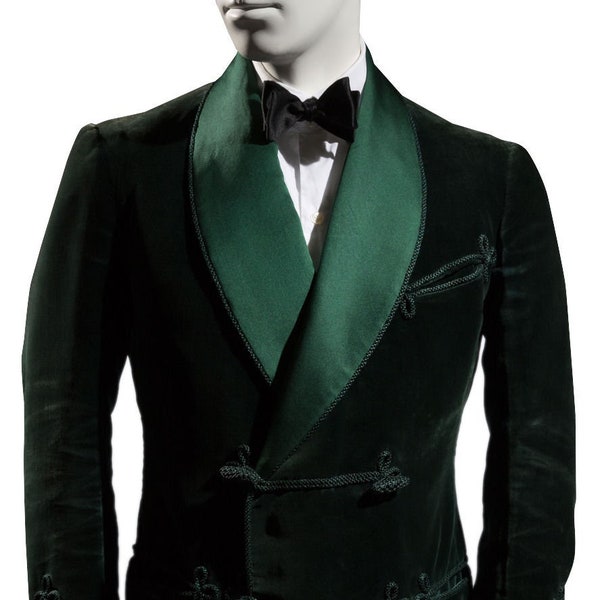 Green Smoking Jacket Elegent Slim Fit Party Wear Luxury Velvet Blazer Dinner Coat Mens Groom Dress