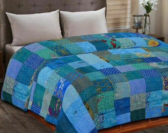 Couverture indienne faite main en patchwork de courtepointe en coton Kantha