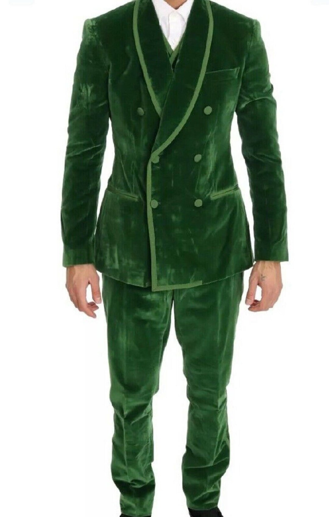 Men Green Velvet Suits Groomsmen Wedding Evening Party Wear ...