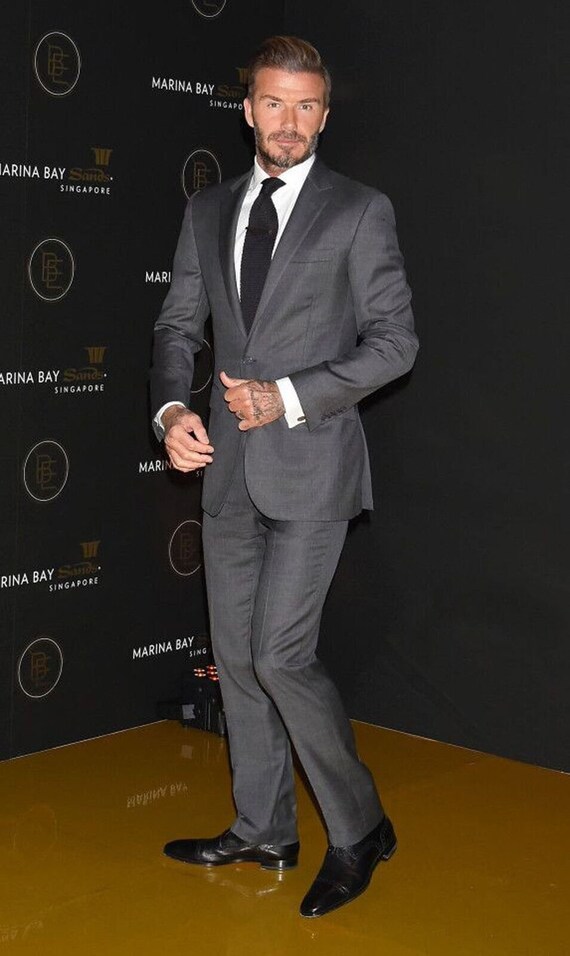 Trajes grises para hombre traje estilo David Beckham para celebridades ropa para fiesta de boda abrigo pantalon Etsy Espana