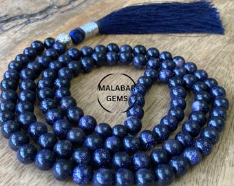 Blue Sandstone Necklace 6MM, Blue Sandstone Beads, 108 Mala Beads, Handmade Jewelry, Buddhist Mala, Yoga Gifts