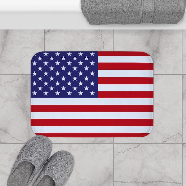 Tapis de bain drapeau américain, drapeau des États-Unis - 24" x 17" - 100% microfibre - Support antidérapant - Livraison GRATUITE aux États-Unis