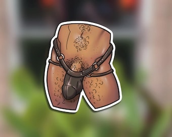 Pegatina de vinilo de 7,6 cm (3") con diseño de suspensorio de cuero / Pegatina / Fetichismo gay / Pegatinas NSFW / Pegatinas BDSM gay