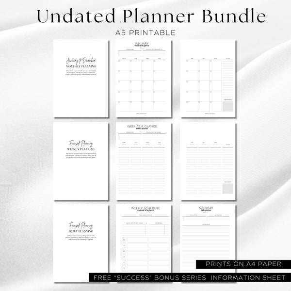 A5 Undated Planner Bundle Month At A Glance Week To A View  Day to A Page Planning  Bundle  Monthly Planning Daily Planning Weekly Planning