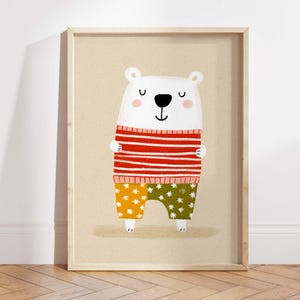 Cute Bear Nursery Wall Art Printable, Kids Room Animal Decor, Digital Playroom Print, Gender Neutral Baby Room Artwork, Printable Art