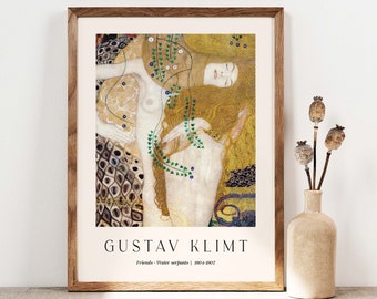 Gustav Klimt Print, Water Serpants Art, Two girls Poster, Girlfriends Art Nouveau Print, Woman Poster, PRINTABLE Wall Art Digital Print