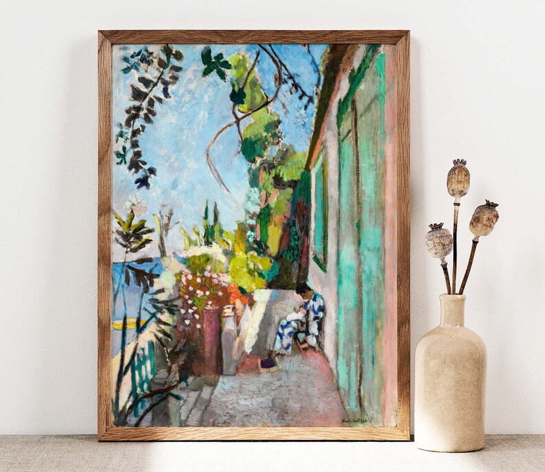 Henri Matisse print, het terras, St. Tropez kunst, tropische print, galerie kunst aan de muur, Franse wand decor, Matise Art Print, afdrukbare kunst afbeelding 1