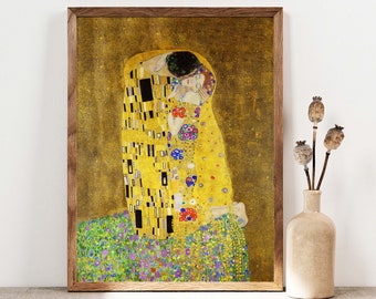 Der Kuss Print, Gustav Klimt Print, moderne Portrait Malerei, Jugendstil Print, romantische Liebe Poster, druckbare Wand Kunst Digitaldruck