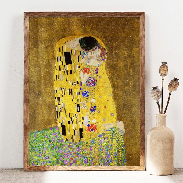 The Kiss Print, Gustav Klimt Print, Modern Portrait Painting, Art Nouveau Print, Romantic Love Poster, Printable Wall Art Digital Print