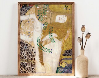 Gustav Klimt Print, Wasserschlangen Kunst, zwei Mädchen Poster, Freundinnen Jugendstil Druck, Frau Poster, DRUCKBARE Wand Kunst Digitaldruck