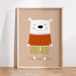 Sleepy Bear Nursery Wall Art Printable, Animal Kids Room Decor, Playroom Digital Download, Baby Room Poster for Toddlers, Printable Art