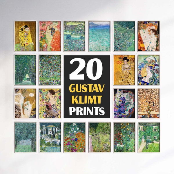 Gustav Klimt Ensemble de 20 estampes, Klimt Prints Bundle, Français Country Wall Decor, Paysage imprimé, Décoration murale fleurs, Art botanique IMPRIMABLE