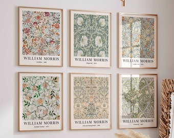 William Morris Conjunto de 6 impresiones de arte de pared, carteles de arte de exposición del Museo Botánico Vintage, impresiones de flores Art Nouveau, pared de la galería imprimible