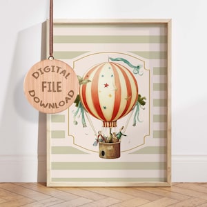 Vintage Hot Air Balloon Nursery Wall Art, Whimsical Balloon Ride Digital Download Print, Adventure Kids Room Decor, Printable Nursery art