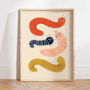 Caterpillar Nursery Wall Art Printable, Cute Bug Kids Decor, Baby Room Caterpillar Print, Playroom Digital Download