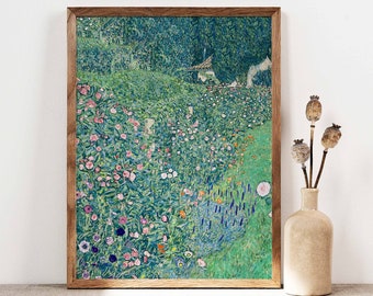 Gustav Klimt Print, Italian Garden Art, Flowers Landscape Poster, Cottage Garden Flowers Art Nouveau Print, Botanical Poster, PRINTABLE Art