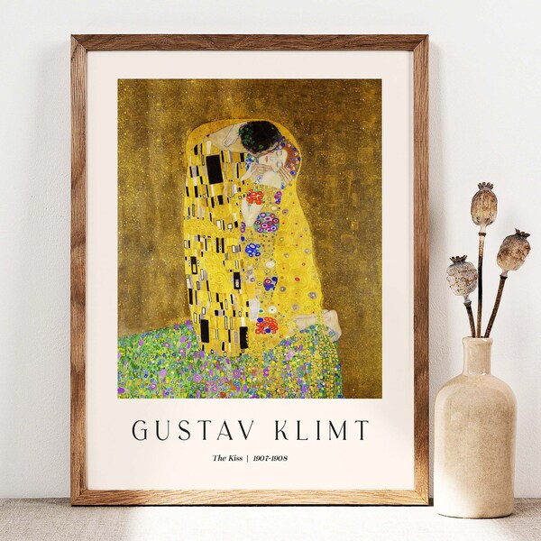 L'impression de baiser, impression de Gustav Klimt, peinture de portrait moderne, impression d'art nouveau, affiche d'amour romantique, impression numérique d'art de mur imprimable