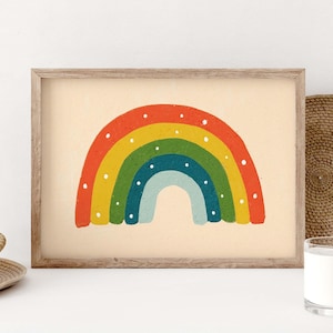 Rainbow Nursery Wall Art Printable, Colorful Kids Room Decor, Boho Baby Rainbow Print, Playroom Digital Download, Printable Art