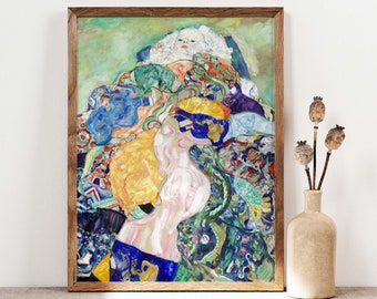 Gustav Klimt Print, Baby Cradle Print, Modern Portretschilderen, Art Nouveau Print, Kinderdagverblijf Decor, Afdrukbare Wall Art Digitale Print