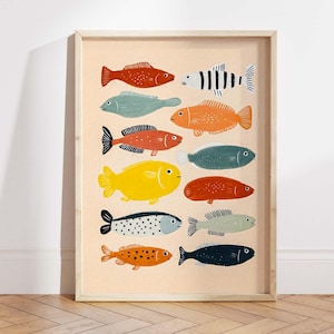 Cute Fish Printable Wall Art, Colorful Fish Poster for Kids Room or Nursery, Digital Underwater Illustration Download