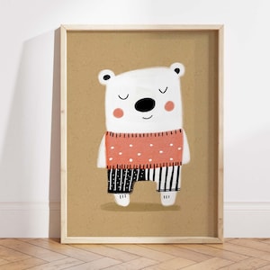 Minimalist Bear Nursery Wall Art Printable, Cute Animal Kids Room Decor, Playroom Digital Download, Baby Room Poster, Printable Art DIGITAL