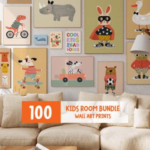 Modern Kid&#39;s Room Wall Art Bundle Set of 100 Prints, DIGITAL Download, Eclectic Nursery Prints, Playroom Decor, Maximalist Prints